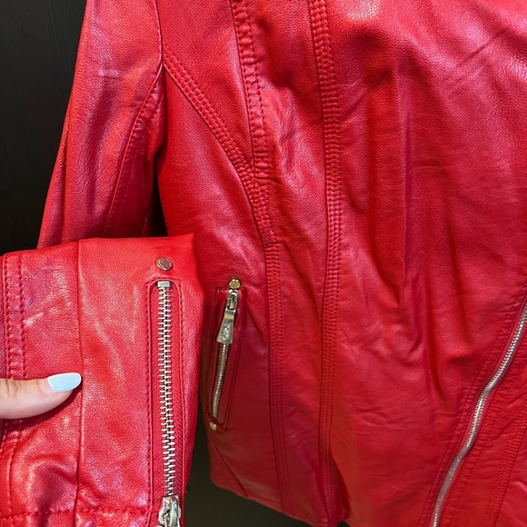 womens red faux leather biker jacket toxik fashion size medium - Picture 5 of 16